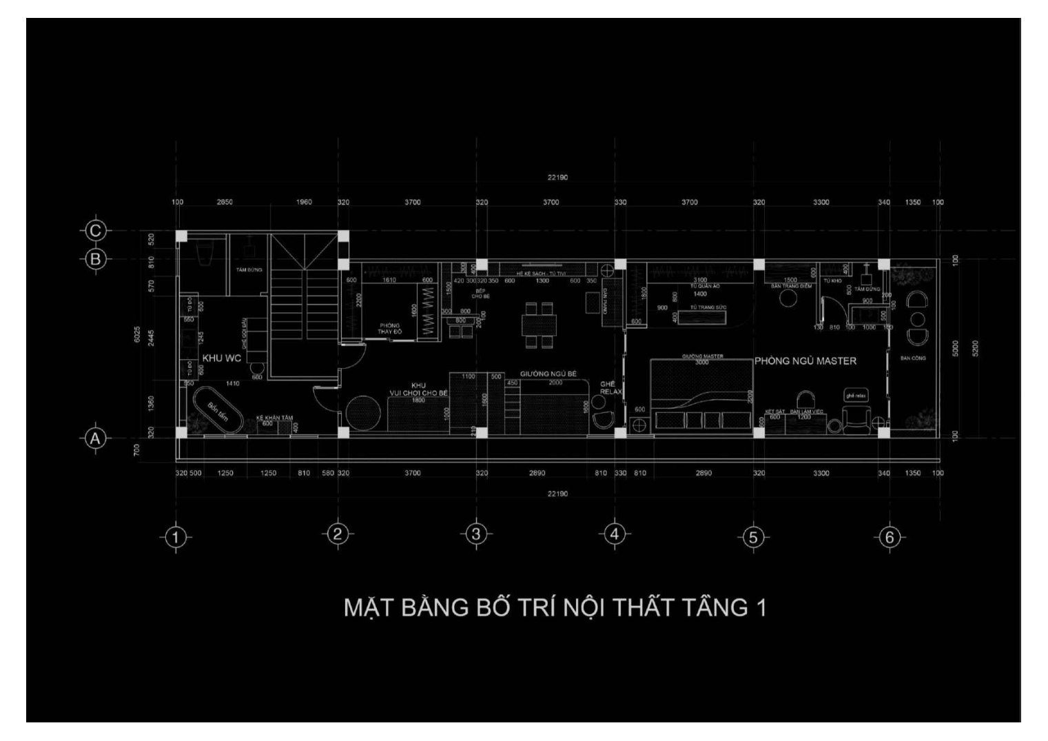 Phối cảnh thiết kế nội thất nhà phố 3 tầng Long Xuyên